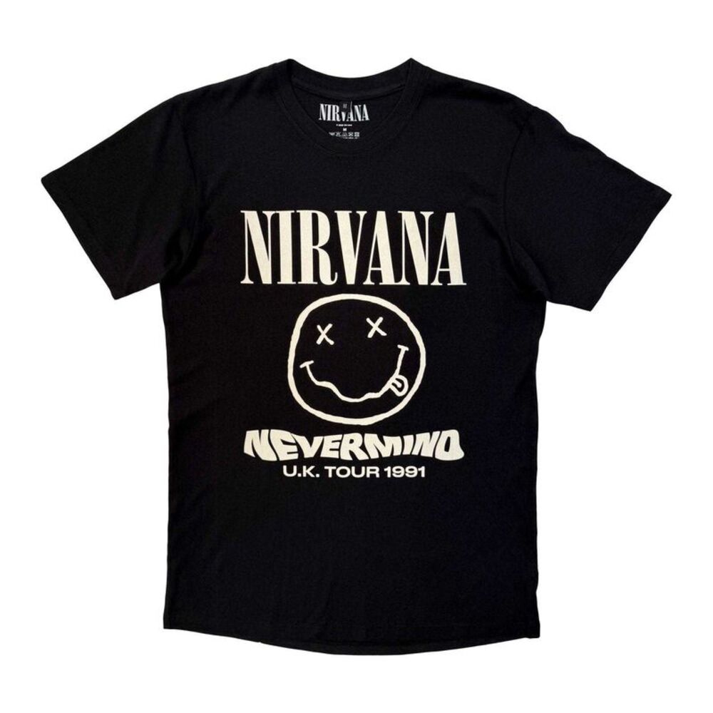 Nirvana Unisex Adult U.K Tour 1991 Back Print Carbon T-Shirt / Black